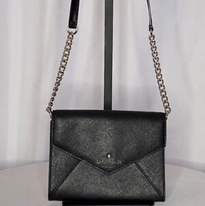 Kate Spade Black Saffiano Leather Envelope Crossbody | Gold Chain Strap | EUC